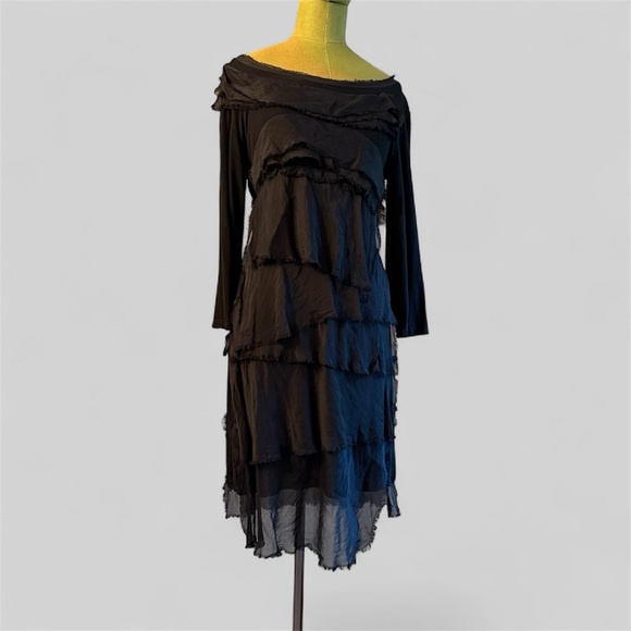 euro Dresses & Skirts - Liabella Made In Italy Silk Long Sleeve Distressed Dress New Black M Goth Witchy